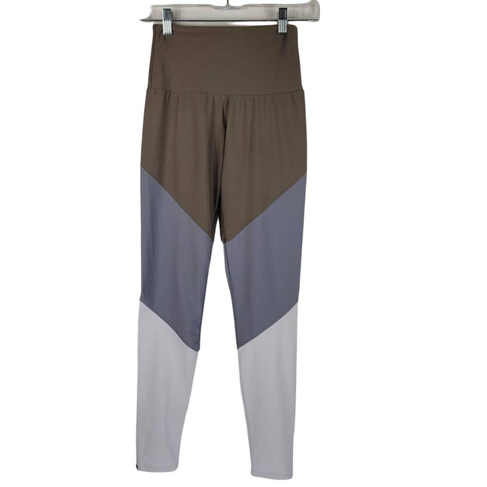 Onzie Flow Tri ColorTan Gray White Athletic Hiking Yoga Leggings Sz S/M